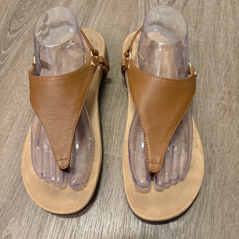 Vionic Kirra Women’s Sz 9 Tan Leather Orthotic Thong Sandals Slingback Comfort